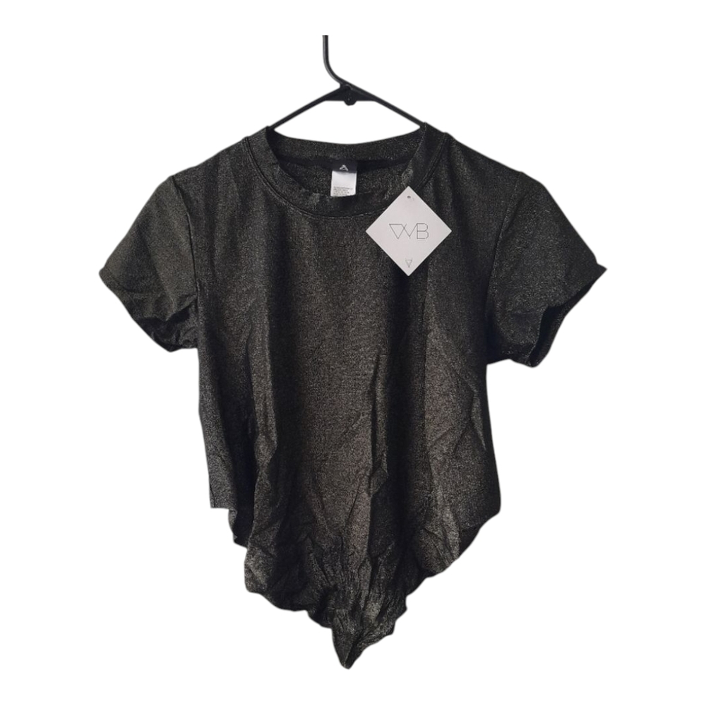 VYB Shimmer Crop Swom Shirt Black Tie Front Cover Up Top M NWT - Picture 7 of 10